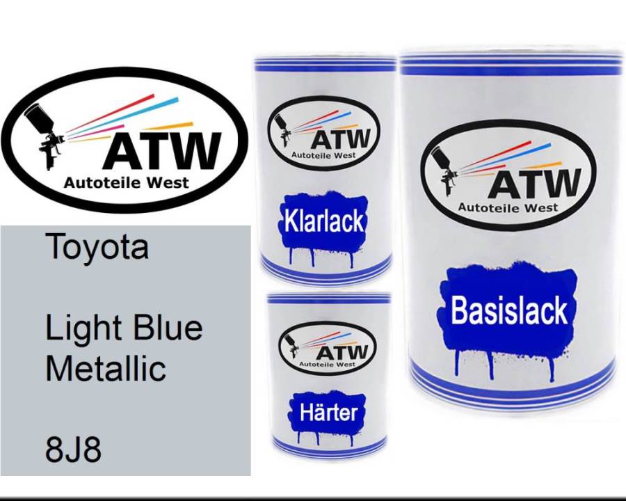 Toyota, Light Blue Metallic, 8J8: 500ml Lackdose + 500ml Klarlack + 250ml Härter - Set, von ATW Autoteile West.